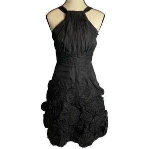 di Hera Women's Silk Little Black Cocktail Dress Size S/M Ruched Bodice Tie Back